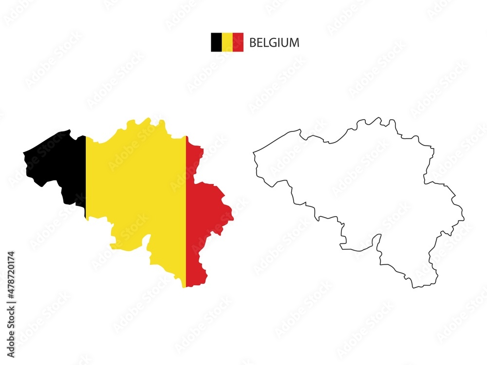Belgium map city vector divided by outline simplicity style. Have 2 versions, black thin line version and color of country flag version. Both map were on the white background.
