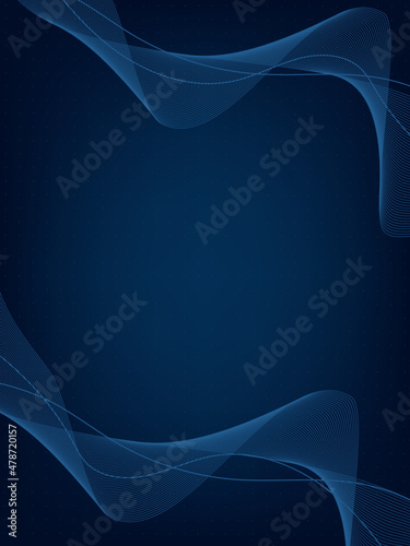 Abstract wavy curved lines, texture on gradient blue technology background with small dots. Digital data visualization. Tech, business, science concept. Use for banner, presentation, template.