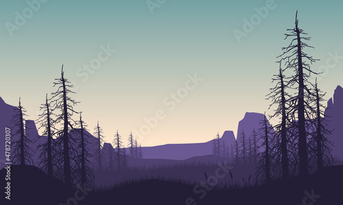 Serene sunrise setting with realistic mountain view from the cliff