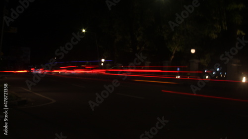 Light trails at night in Bogor City, Indonesia