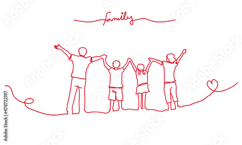 手を繋ぐ家族の線画