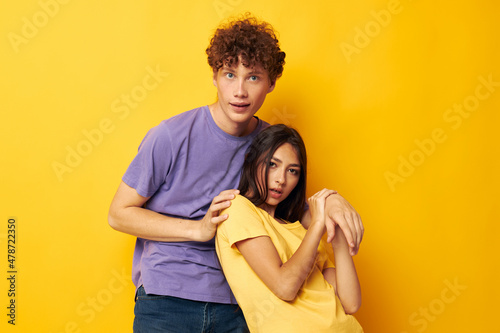 young boy and girl Friendship posing fun studio Lifestyle unaltered