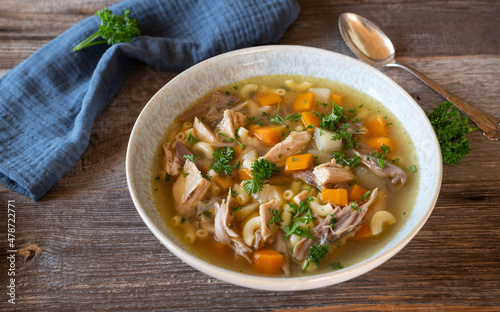 Homemade chicken soup with noodles