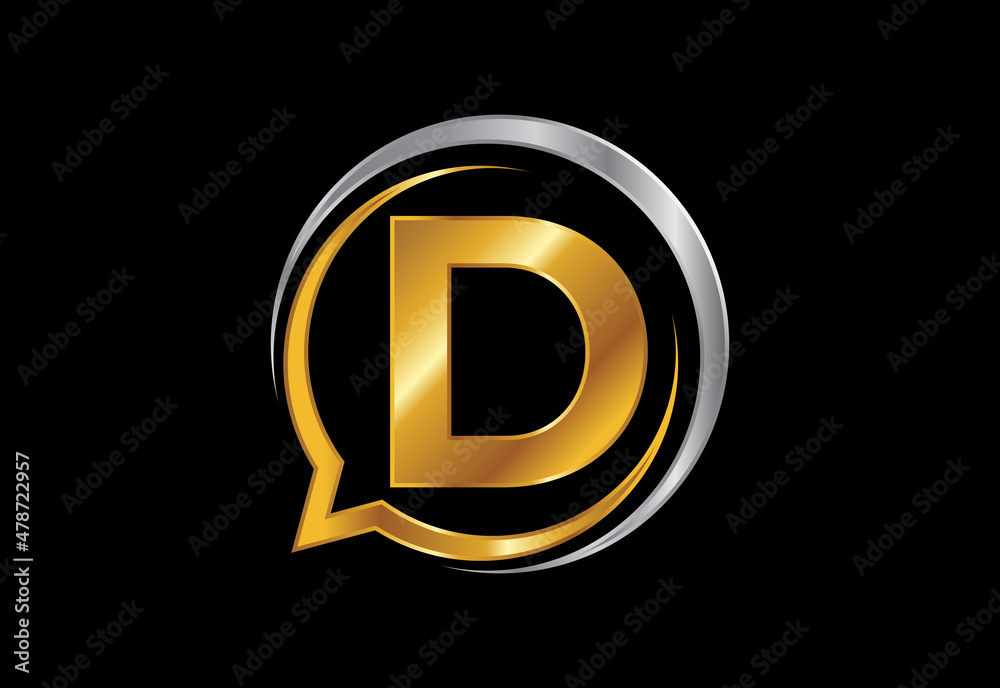 Obraz premium Initial D monogram letter alphabet with a bubble chat icon. Talking chatting logo concept