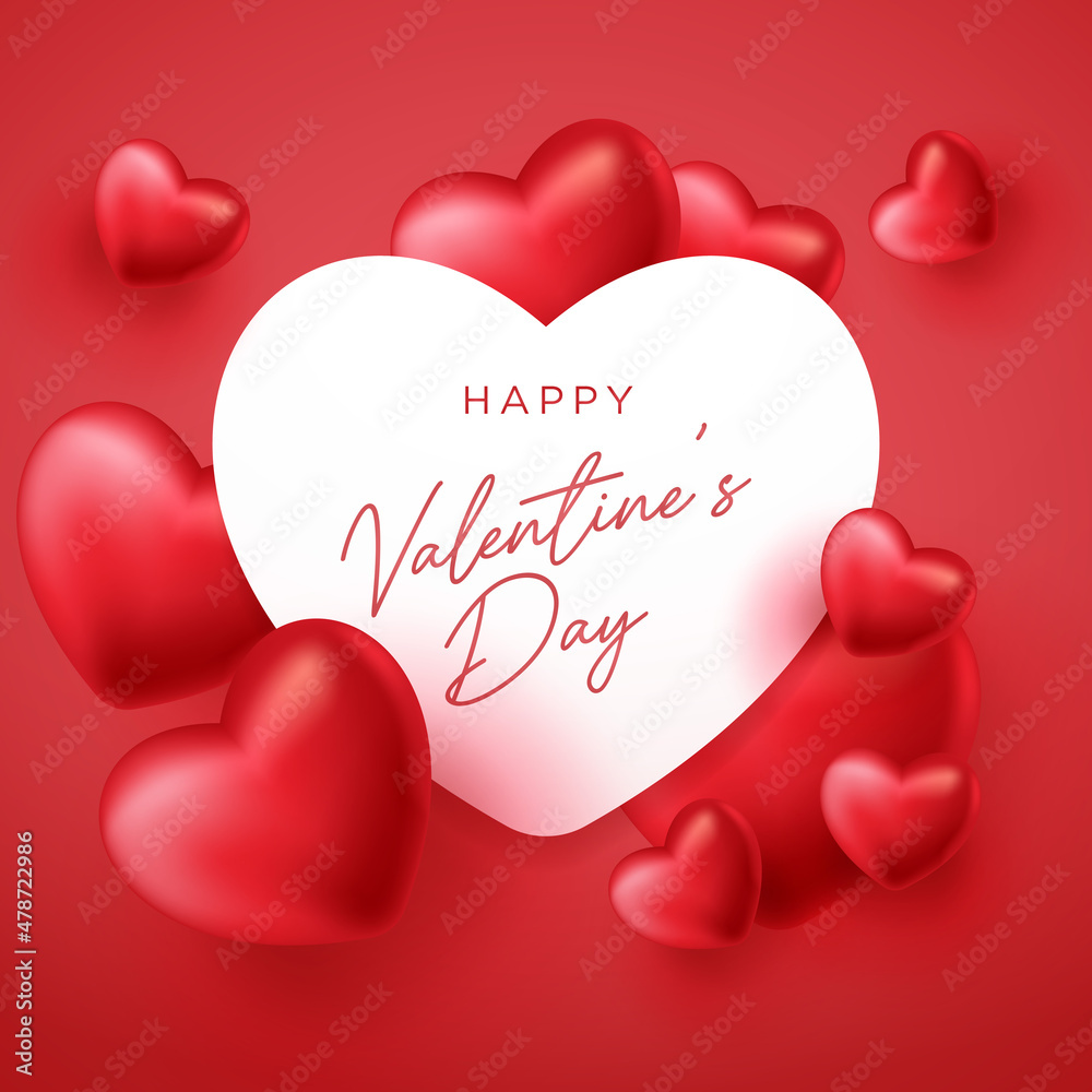 Valentine's day abstract background with realistic heart symbol. Vector illustration