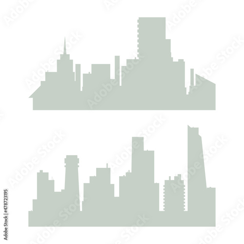 Cartoon city silhouette set. Modern urban landscape. City or town skyline icons in trendy neutral color