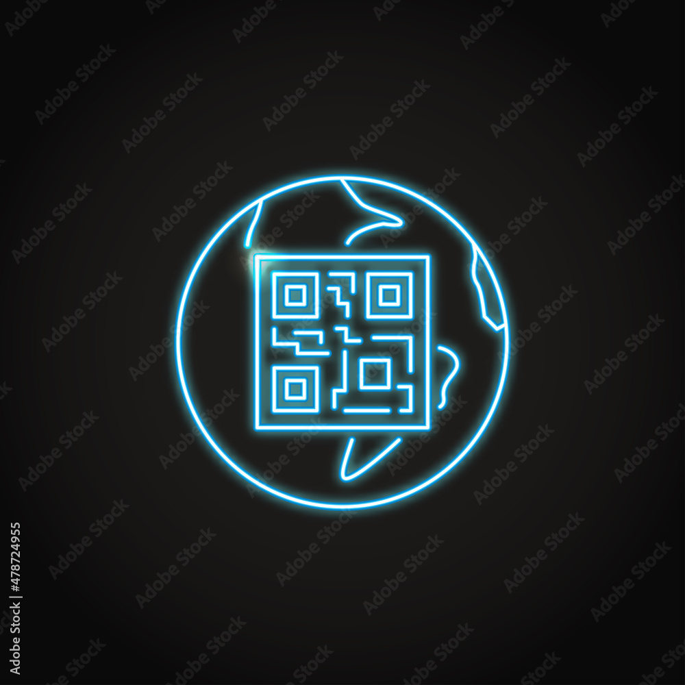 Neon qr code on Earth globe icon Neon qr code on Earth globe icon