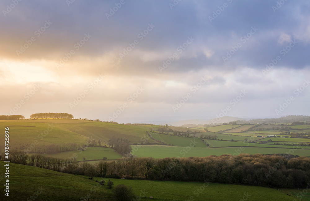 Sunset view from Win Green on the west Wiltshire downs, Cranbourne Chase south west England