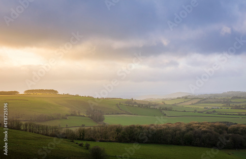 Sunset view from Win Green on the west Wiltshire downs, Cranbourne Chase south west England
