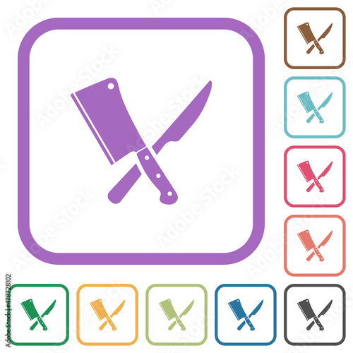 Crossed meat cleaver and knife simple icons