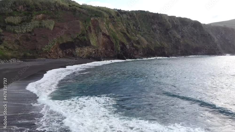 aerial view of the volcanic beach of mosteiros in azores aerial view of the volcanic beach of mosteiros in azores