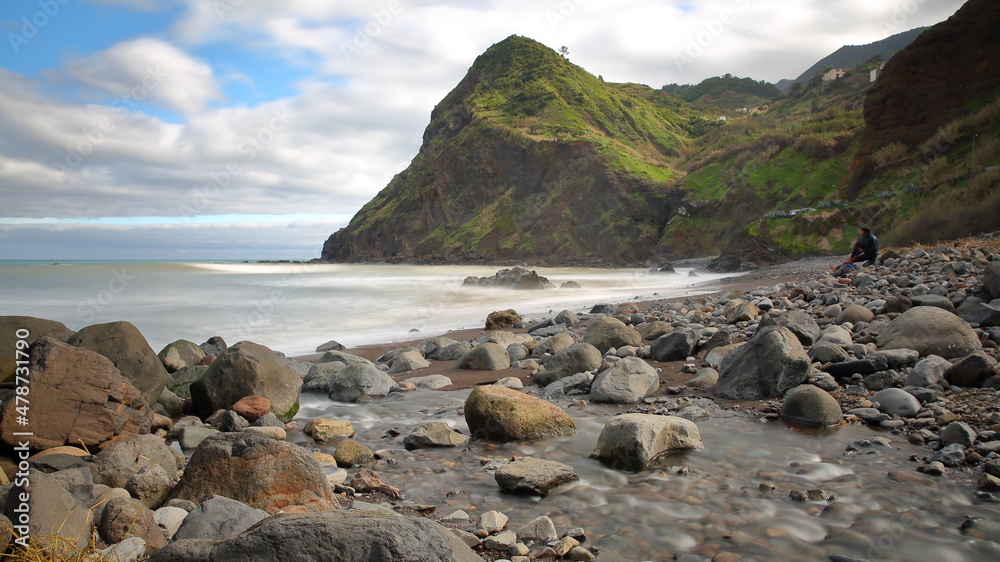 Maiata beach and the spectacular coast around Porto da Cruz, located on the North coast of Madeira Island, Portugal