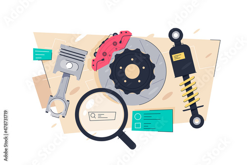 Search spare parts with magnifying glass tool