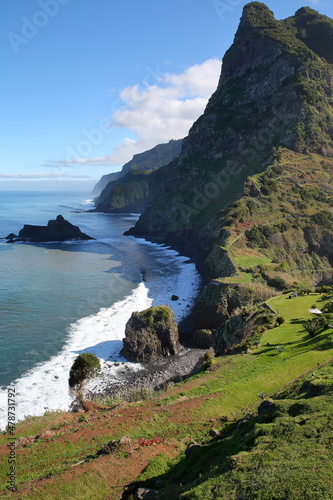 The spectacular North coast from Ponta Delgada to Sao Jorge, viewed from the viewpoint Miradouro Sao Cristovao, Madeira Island, Portugal photo