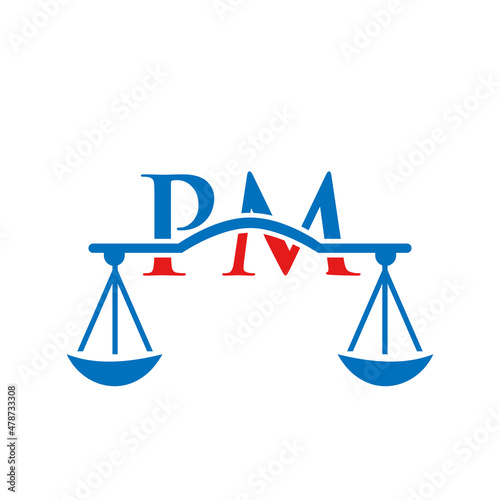 Law Firm Letter PM Logo Design. Lawyer, Justice, Law Attorney, Legal, Lawyer Service, Law Office, Scale, Law firm, Attorney Corporate Business PM Initial Letter Logo Template