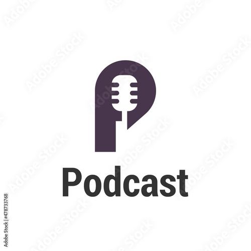 Modern Minimalist Letter P and Microphone for Podcast logo design