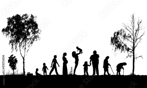 Silhouettes of people. Woman monochrome life cycle abstraction. Vector illustration