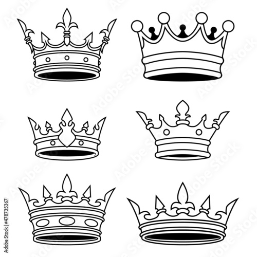 Illustration of king crown in monochrome style. Design element for logo, emblem, sign, poster, t shirt. Vector illustration