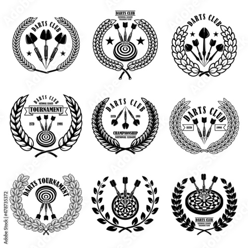 Set of emblems with darts. Design element for logo, label, sign, emblem. Vector illustration