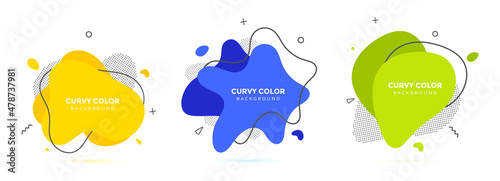 Modern liquid irregular amoeba blob shape abstract elements graphic flat style design fluid vector illustration set banner simple shape template for presentation, flyer, isolated on white background