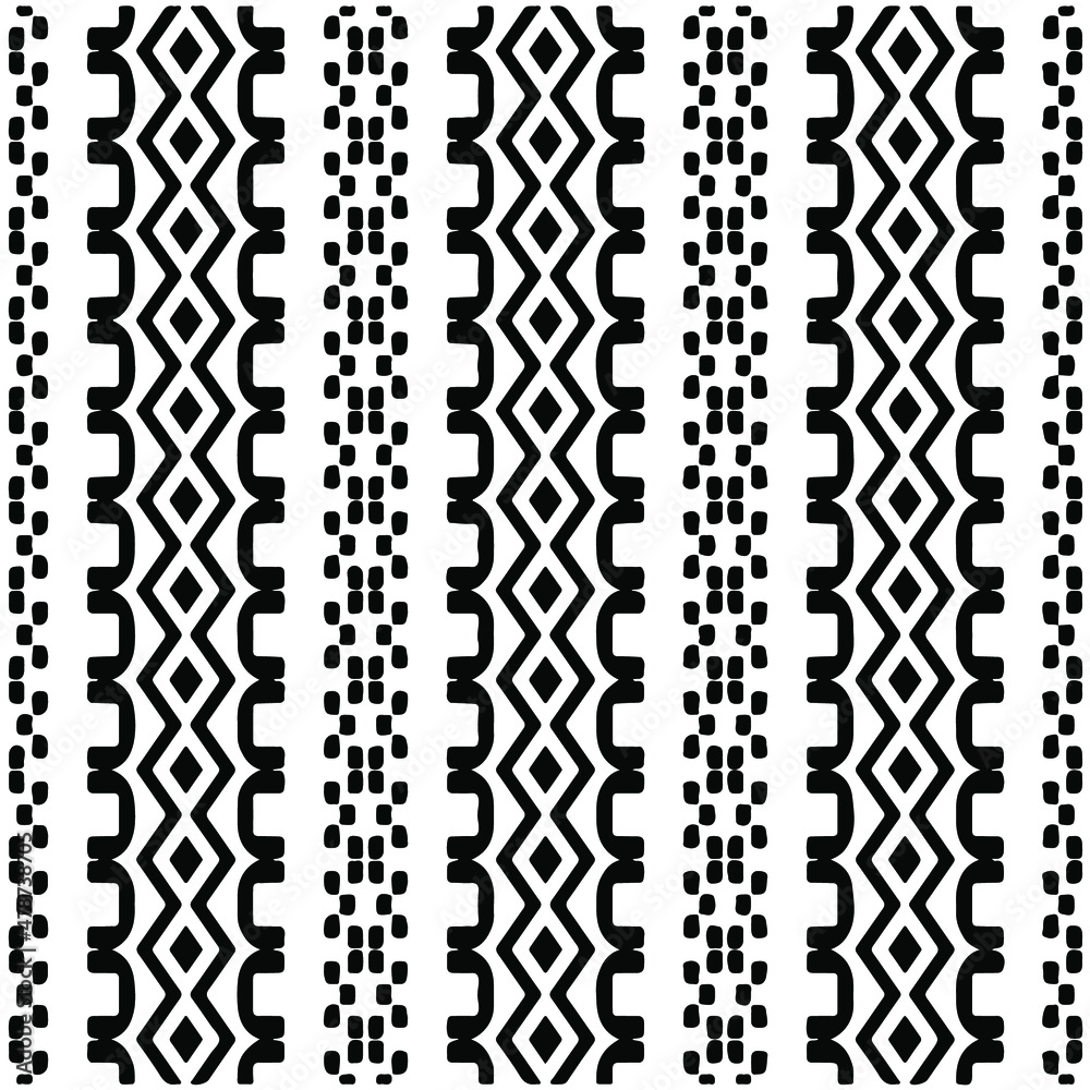 Seamless ethnic pattern color black and white.Can be used in fabric design for clothes, accessories; decorative paper, wrapping, background, wallpaper, Vector illustration. Seamless ethnic pattern color black and white.Can be used in fabric design for clothes, accessories; decorative paper, wrapping, background, wallpaper, Vector illustration.