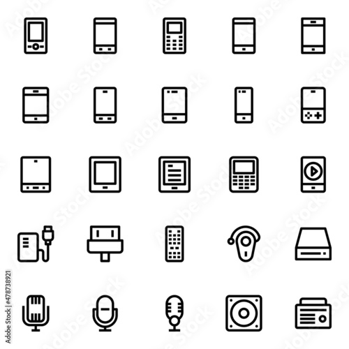 Outline icons for gadgets and devices.