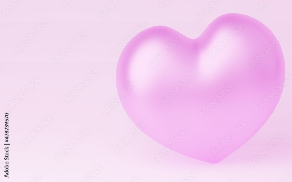 3DCG、バレンタインのピンクのハート、左にコピースペース
