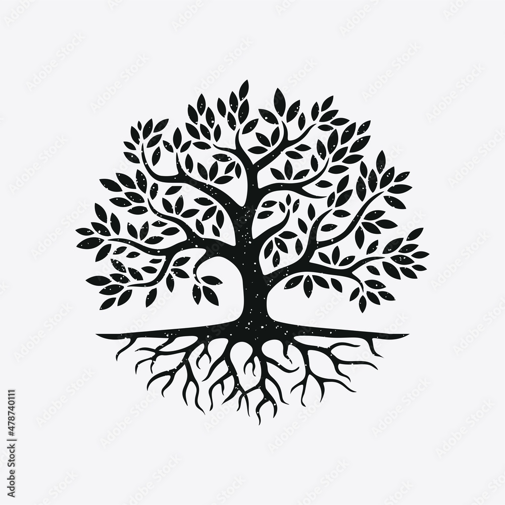 Silhouette vector of tree and root with black white color