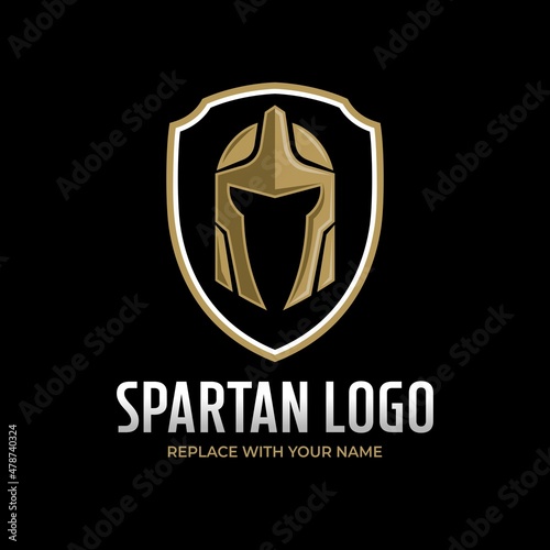 Obraz na plátně Spartan helmet logo with gold color