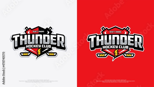 Thunder hockey club logo with thunderbolt and two color choice