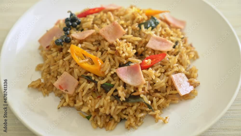 ham fried rice with herbs and spices - Asian food style ham fried rice with herbs and spices - Asian food style