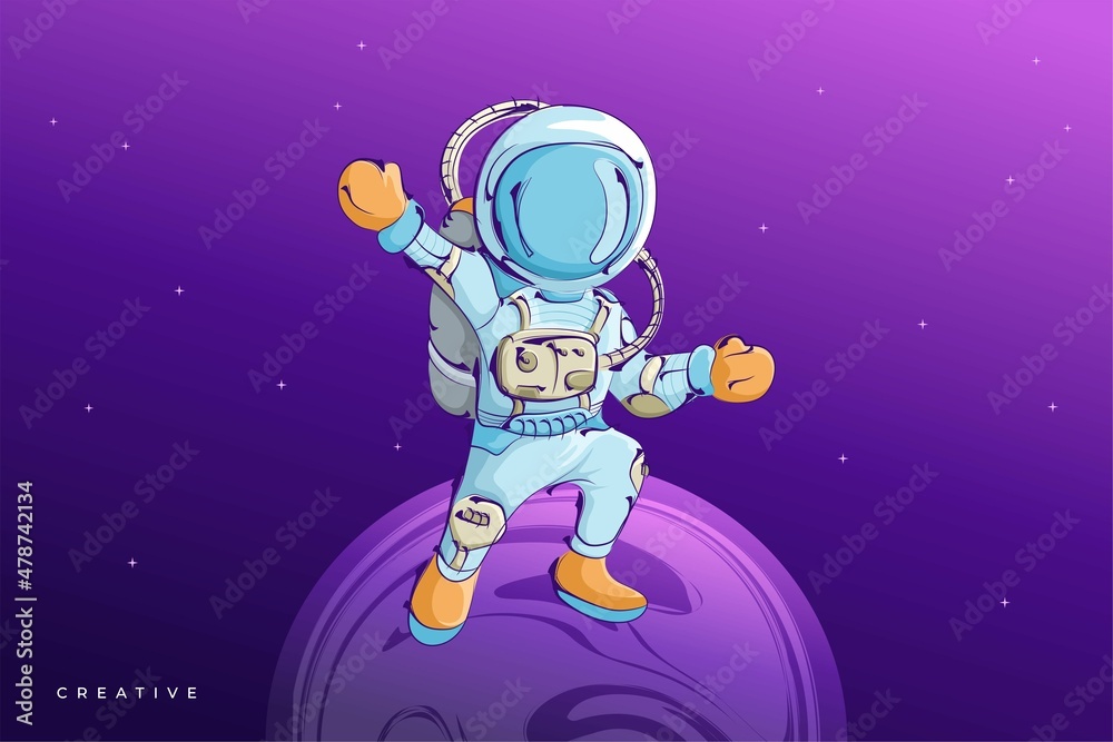 Fototapeta premium Vector illustration of astronaut with dark purple background