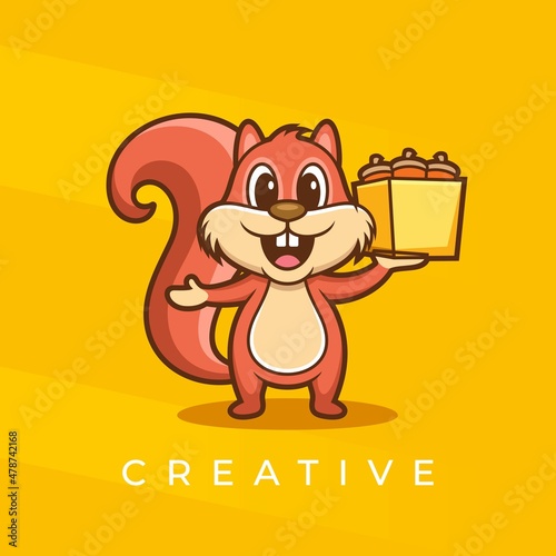 Vector illustration of squirrel holding a box