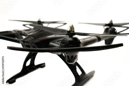 Tela Black quadcopter isolated on white background. Big black drone.