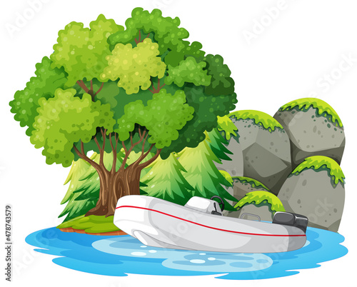 isolated island landscape with a boat