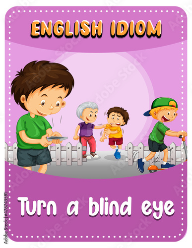 Bild auf Leinwand English idiom with picture description for turn a blind eye