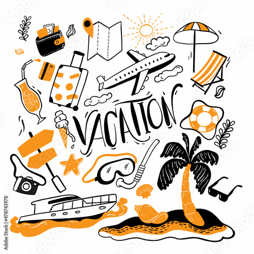 Collection of adventure tourism, travel abroad, summer vacation trip