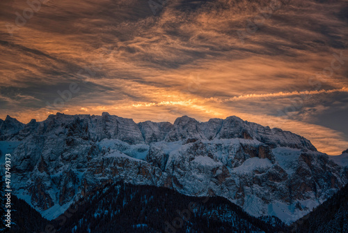 Sunrise over the mountains in winter season