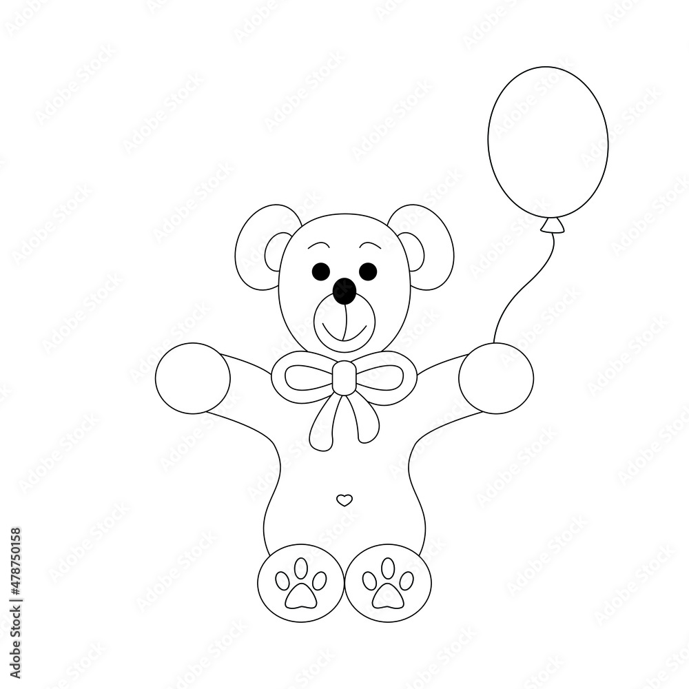 Obraz premium Little bear coloring page. Cute with his balloon. llustration vector.