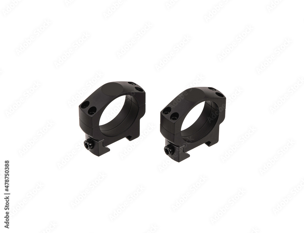 Obraz premium Quick disconnect mount made for holding a scope on a rifle isolated on white back. Quick Release Sniper Cantilever Scope Mount.