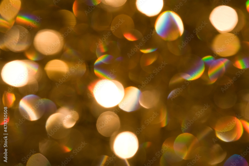 Fototapeta premium abstract, defocused, gold, white and rainbow sequin and spotlight bokeh background texture