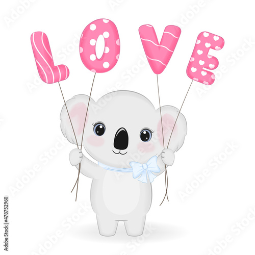 Cute Koala Bear with love balloon. valentines day concept