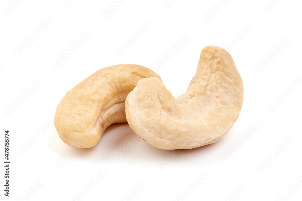 Organic Cashew nuts, close-up, isolated on white background. Organic Cashew nuts, close-up, isolated on white background.