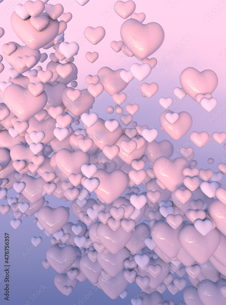 St Valentine's Day romantic background with pastel pink hearts. Love greeting card, vertical poster for February 14