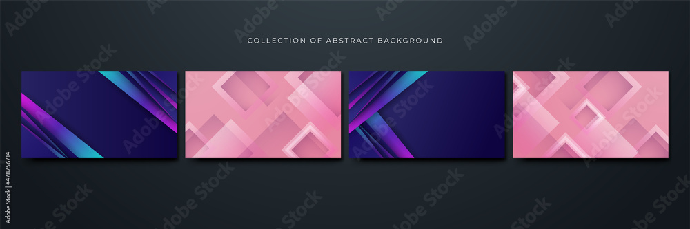 Collection of Geometric Memphis Pink purple abstract design background