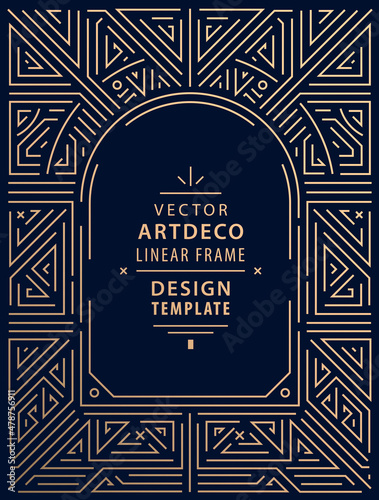 Vector arch art deco line border. Modern arabic gold frame, decorative geometric label frame. Linear ornament composition, vintage. Use for packaging, branding, decoration