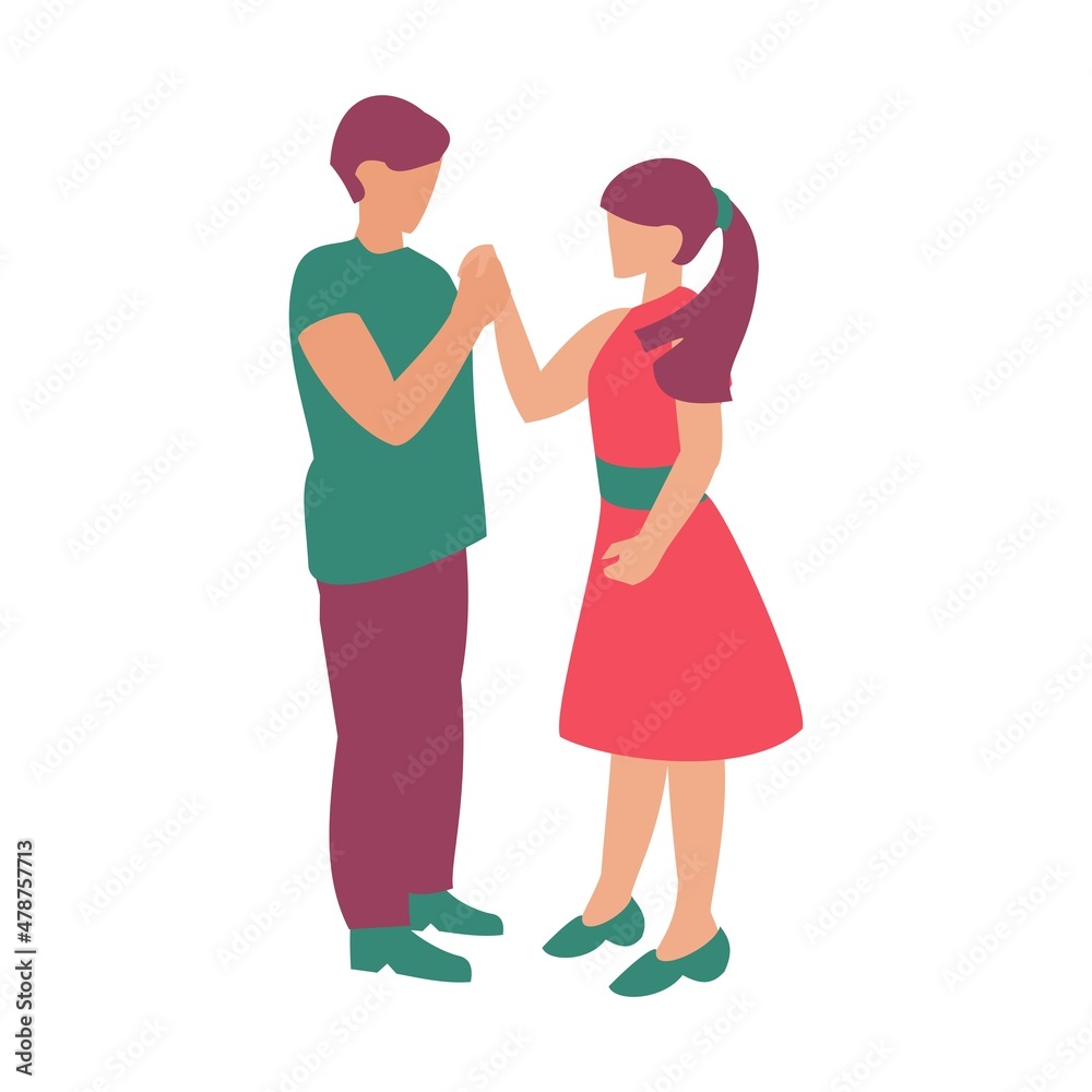 Man and woman are standing and holding hands St Valentine card Flat vector illustration Man and woman are standing and holding hands St Valentine card Flat vector illustration