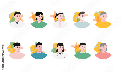 Flat Design Human physician cartoon Character Faces.