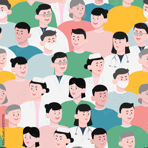 Flat Design Human Human physician cartoon Character Faces.pattern for carpet background, fabric wallpaper and shirt vector illustration