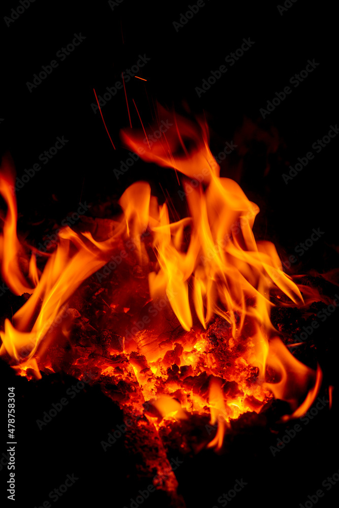 Open fire abstraction on a dark background Open fire abstraction on a dark background